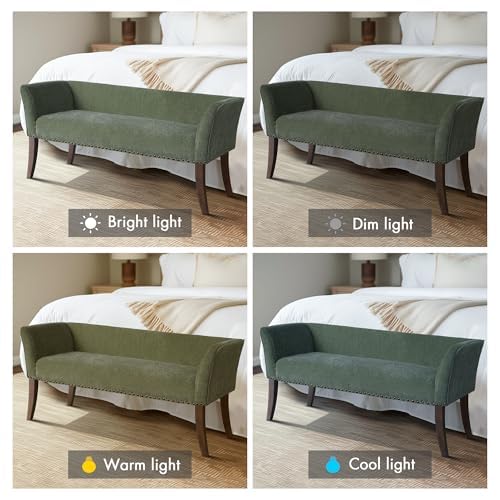 Image of Madison Park Accent Bench, Plush Upholstered, Nailhead Trim, & Padded Seat Entryway Bench Small, End of Bed Bench with Back, 49.5 inch W x 19.25 inch D x 23 inch H, Green