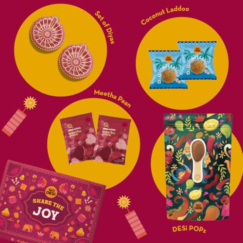 Image of GO DESi Bhai Dooj Gift Box| Share the Joy Gift Set for Brother Sister | Coconut Laddu | DESi POPz: Tangy Imli, Real Aam, Kaccha Aam | Meetha Paan | Diwali Gifts for Family and Friends