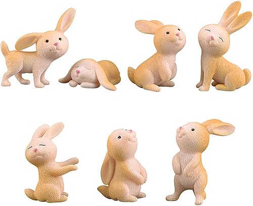 7 piezas de figuras de conejo para niños, juego de juguetes de animales para decoración de pasteles, figuras en miniatura de jardín de hadas de
