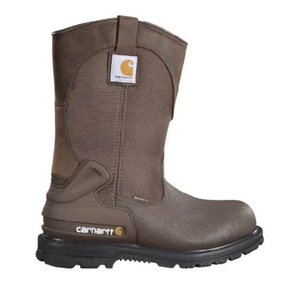 Carhartt mens 11" Wellington Waterproof Steel Toe Leather Pull-on Work Boot Cmp1270 industrial and construction shoes, Brown Oil Tanned Leather/Brown Cordura Nylon/Brown Coated Leather, 10.5 Wide US