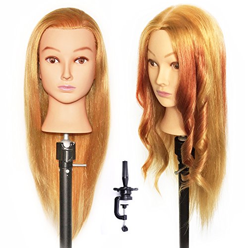 HAIREALM 24” Mannequin Head 85% Real Hair Hairdresser Training Head Manikin Cosmetology Head (Table Clamp Stand Included) MK2716S