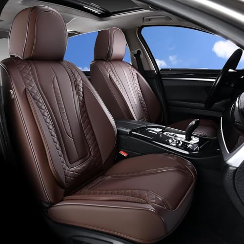 Image of Coverado Car Seat Covers for Front Seat, Leather Seat Covers for Cars, Front Seat Covers, Waterproof Car Seat Protectors Car Seat Cushions Universal for Most Vehicles, Coffee