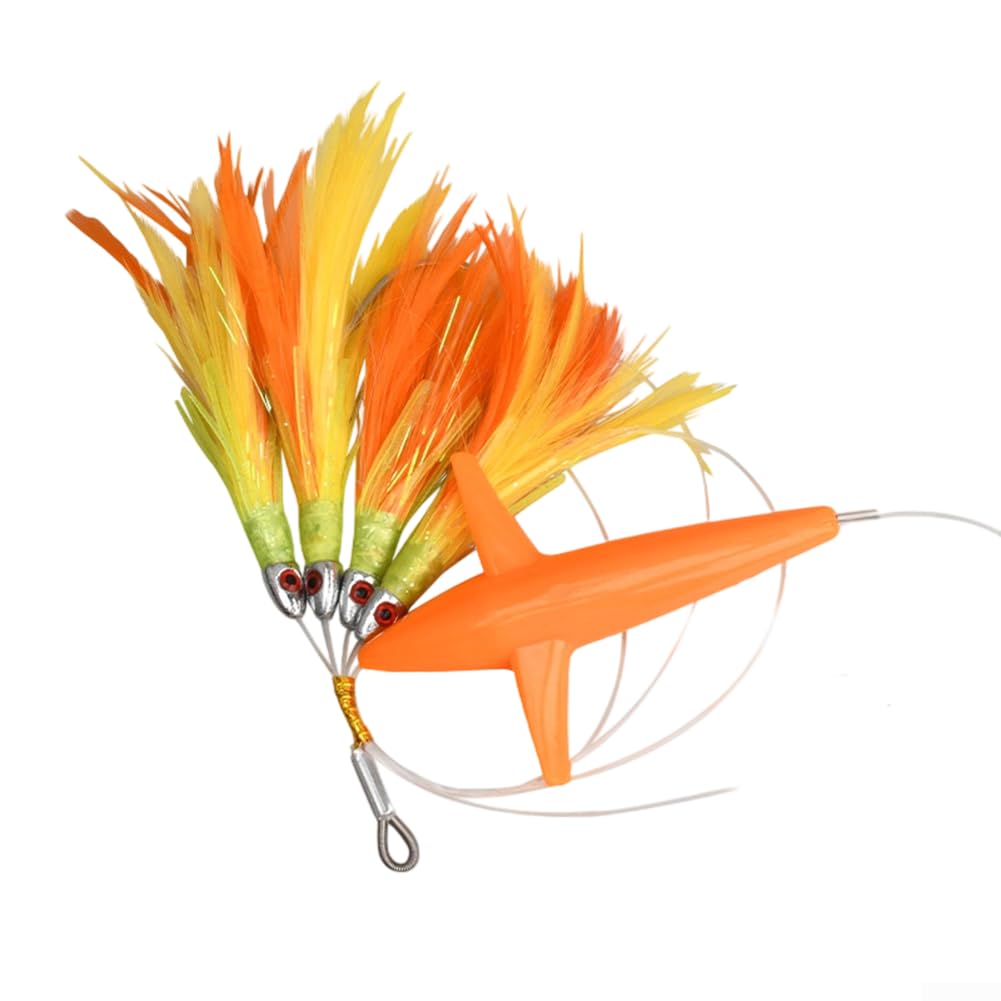 Señuelo de plumas para pesca de atún, cebo de pesca de barco de caza grande con gancho de acero, cebo reflectante UV para pesca en agua salada