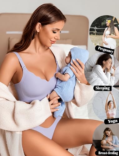 Image of Avidlove Maternity Bras for Pregnancy Comfortable Nursing Bra Push Up Womens Bra Seamless Bralettes with Extra Extender (Lilac, M)