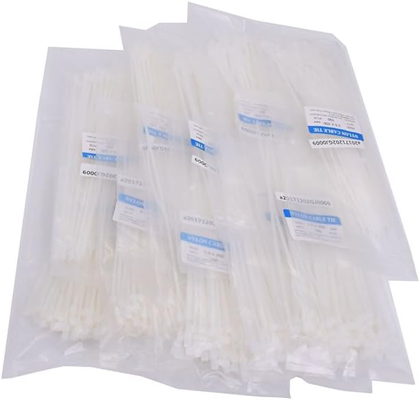 1000pcs 8 inch Nylon Cable Tie Self Locking 8" Plastic Cable Wire Zip Ties Natural White