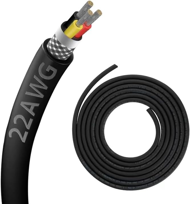 22AWG 22/3 3 Core Shielded Chain CNC Wire (30FT) UL2464 Tinned Copper Core Extreme Flexible 22 Gauge Cable Speaker Wire for CNC Router Machine, CNC VFD Spindle, Stepper Motor, 3D Printer