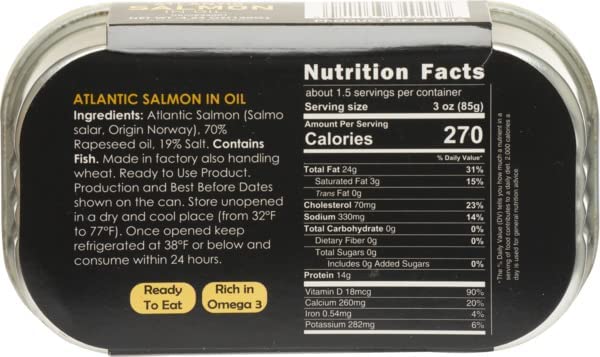 Baltic Gold Atlantic Salmon Fillets In Oil - 4.23 oz (120g) (Salmon in Oil, 3 Pack) (3 Pack)
