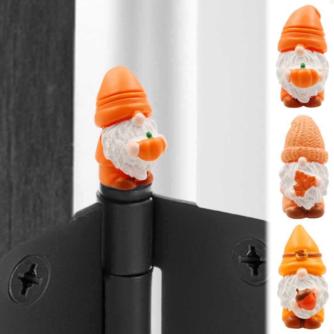 Fall Gnomes Hinge Heads Decorative Topper Set of 3 - Magnetic Door Hinge Toppers - Gnome Figurines for Home Decoration