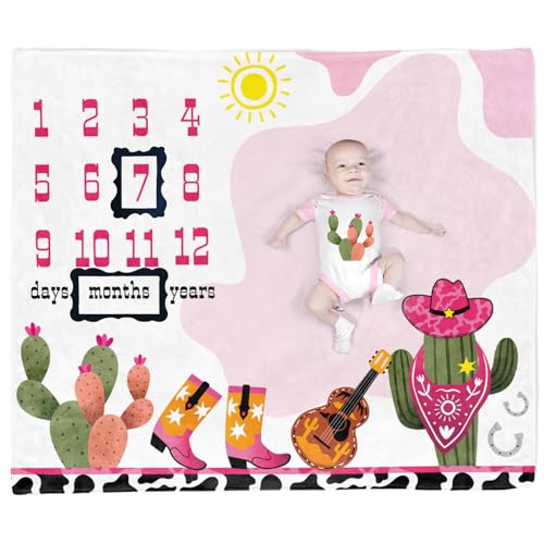 Image of Cow Girl Baby Stuff - Newborn Baby Milestone Blanket with 2 Frames