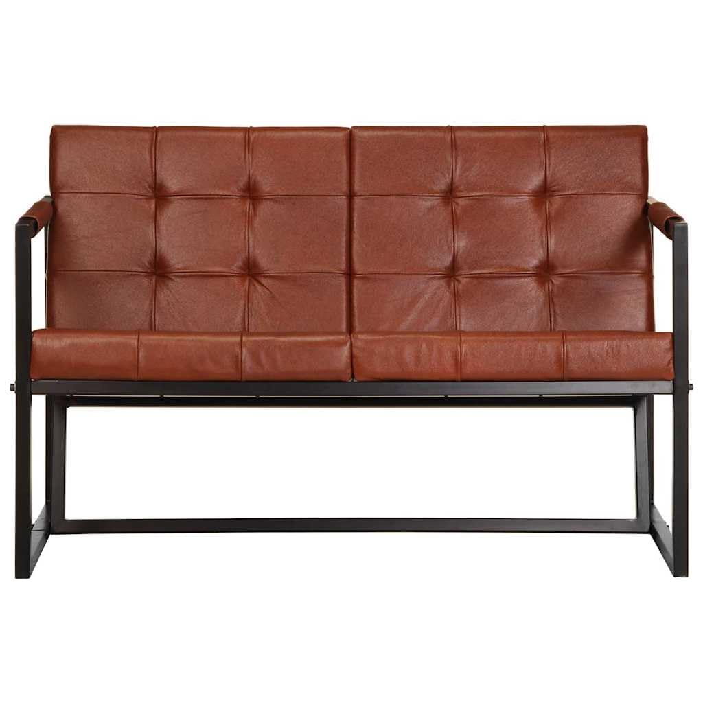 Sofá de 2 plazas marrón piel de cabra auténtica 115 x 61 x 75 cm
