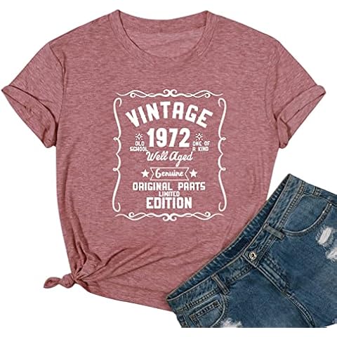 1972 Vintage Shirt for Women 50th Birthday Gift Shirts Retro Birthday Party Tops Casual Idea Short Sleeve Shirt, Pink, XX-Large Cover