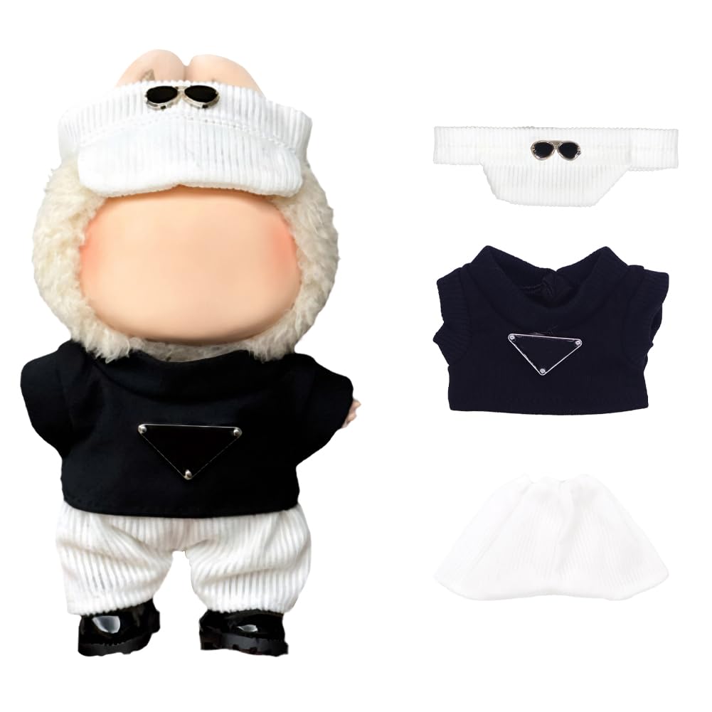 Vestiti per Bambola da 17 cm, Set Cappello e Pantaloni in Bianco e Nero, Accessori per Bambole, Regalo Perfetto per Collezionisti e Bambini