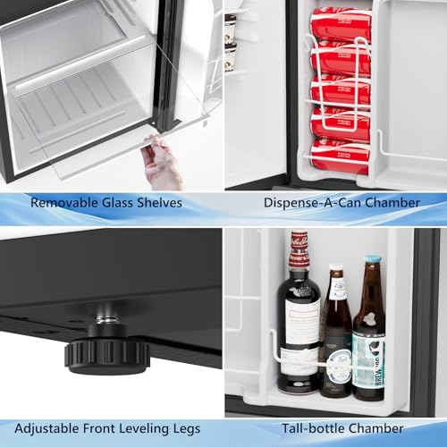 Image of COWSAR 2.6 Cu.Ft Mini Fridge with Freezer, Single-Door Compact Refrigerator, 7 Settings Temperature Adjustable, 2 Removable Shelves, Commercial Small fridge for Bedroom, Office, Kitchen, Dorm, Black