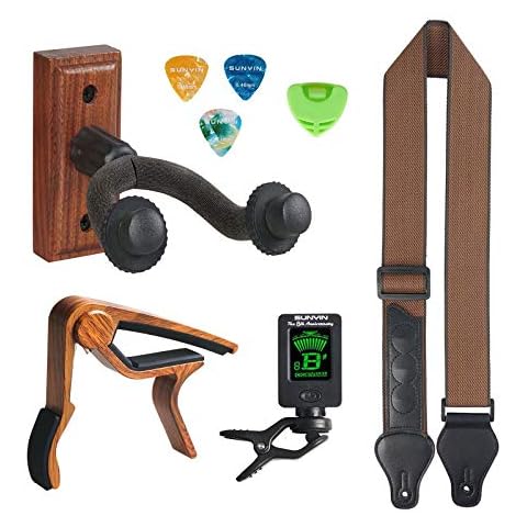 Guitar Wall Hanger Accessories,SUNYIN Wall Mount Holder include Guitar Strap Guitar Capo and Guitar Tuner For Acoustic Guitar,Electric Guitar,Bass,Ukulele,Banjo Cover