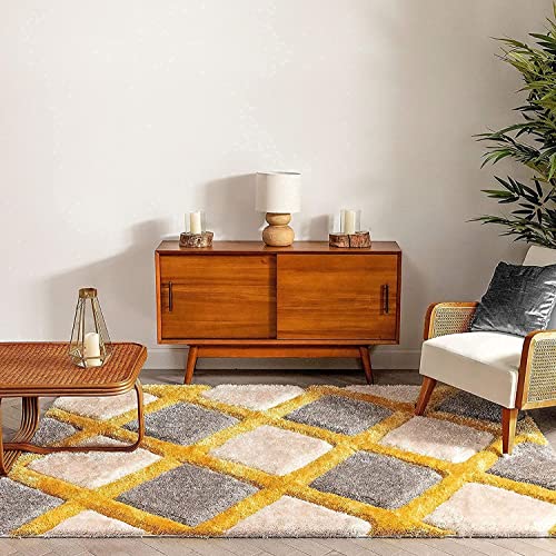 Image of Shaggy Rugs 12 x 16 Feet Soft and Cozy Carpet for Living Room & Hall, Bedroom, and Kids Room Non-Slip, High Pile, Machine Washable, Perfect for Any Room (Silver Yellow)