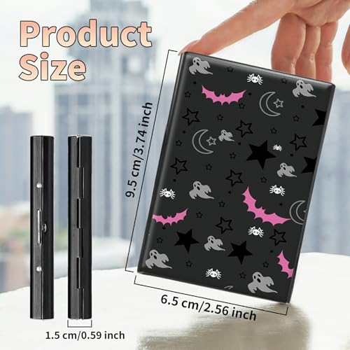 Slim Credit Card Holder, Gothic Skull Moon Stars Bat RFID Blocking Metal Wallet for Men & Women, Aluminum Minimalist Hard Case Pocket-Sized Business Cards Organizer (Fits Up to 10 Cards)2