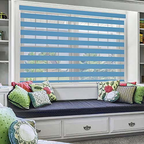 Image of ZEBRA BLINDS Polyester Roller Zebra Blind for Windows Dual Layer Zebra Roller Shades Light Filtering Sheer Window Treatments Privacy Light Control for Day and Night Color Blue W92XH180CM