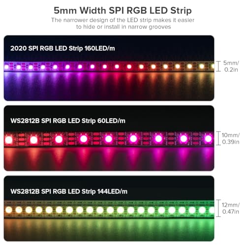 Image of SEZO WS2812B IC RGB LED Strip Lights 5mm Width Ultra Narrow Individually Addressable RGB LED 160 LEDs /m 13.1ft DC5V 2020SMD Dream Full Color Flexible Tape IP30 (No Adapter or Controller)