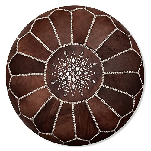 Poufs&Pillows Marokkanischer Echtleder Pouf - Holz Braun -...
