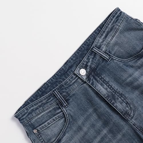 Men's Regular Fit Comfortable Haze Blue Retro Cat Whisker Elastic Casual Straight Leg Jeans Easy Classic3