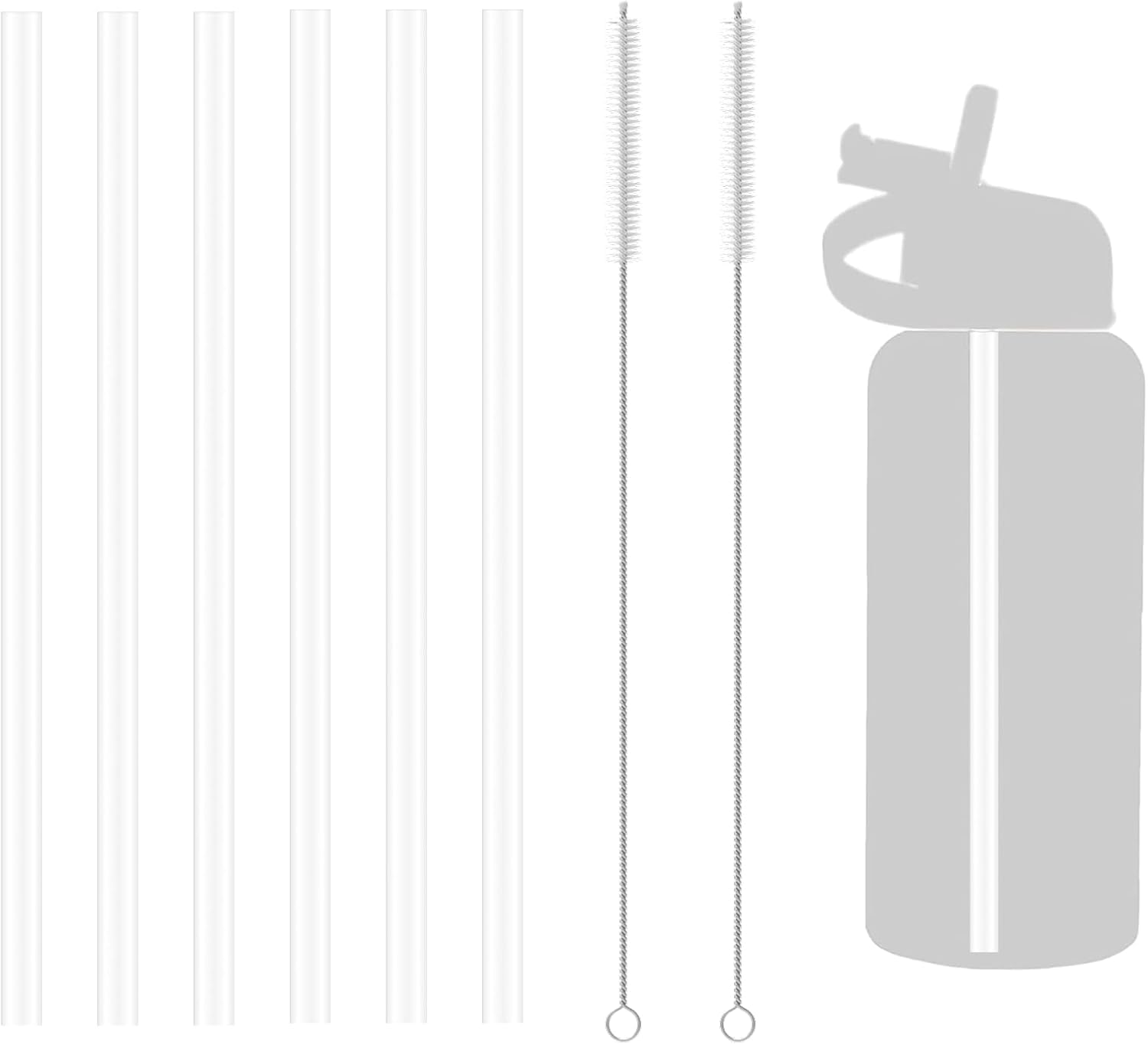AYHYHLJZJ 6 PCS Replacement Plastic Straws Reusable Drinking Starws Compatible with Hydro Flask Water Bottle 18-64oz and Other Brands, Straws Replacement with 2 Straw Brushes, Non Toxic Clear