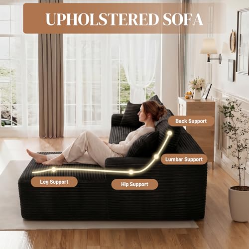 Image of 108 inch L Shaped Cloud Boneless Sectional Couches for Living Room, Modern Comfy Modular Deep Seat Memory Foam Compressed Corduroy Sofa Oversized Right Facing Chaise, No Assembly Required, Balck