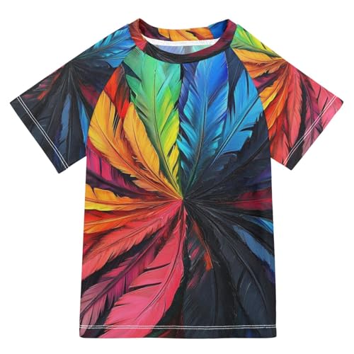 Boy Swimsuit Feather Colorful Sunscreen T-Shirts Swimwear Sets UPF 50+