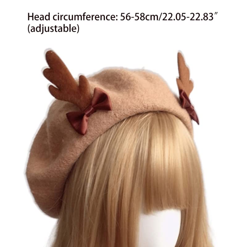 Women Lolita Kawaii Antler Beret Cap Christmas Cute Deer 