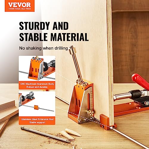 VEVOR Pocket Hole Jig Kit, 34 Pcs Pocket Hole Jig System with 11" C-clamp, Fixture, Step Drills, Wrenches, Drill Stop Rings, Square Drive Bits, Toolbox, Adjustable, for DIY Carpentry Projects
