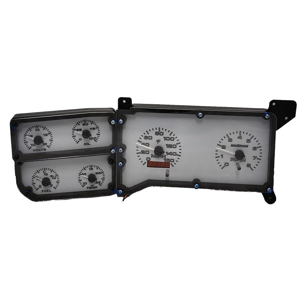 1973-1987 Chevy Truck Analog Gauge Cluster Replacement, White Faceplate, GPS Speed, Water & Oil Press Sending Units Included (White)