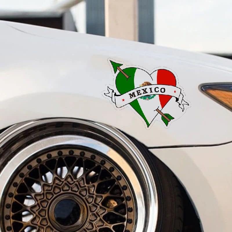 Miniatura 2 de MAKTEM Adhesivo de vinilo con forma de corazón de México, Love Mexico Fiesta, arte mexicano troquelado, 1 unidad