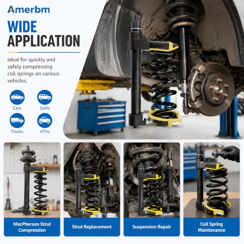 Image of Heavy Duty Macpherson Strut Spring Compressor Tool - Impact Wrench Compatible, Coil Spring Extractor Kit with Overload Protection & Safety Guard, 3 Interchangeable Forks for Car & UTV
