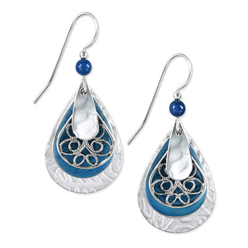 Blue & Silver Tone Teardrop Dangle Earrings