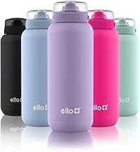 Ello Cooper Vacuum Insulated Stainless Steel Water Bottle with Soft Straw and Carry Loop, Double Walled, Leak Proof, Lilac, 32oz