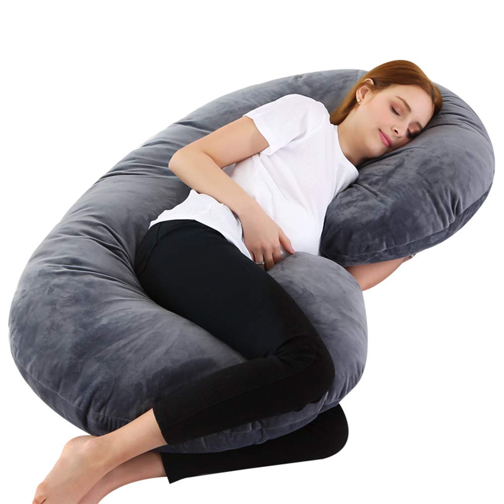 HONGBI Schwangerschaftskissen zum Schlafen C-Form Lagerungskissen und Seitenschläferkissen für Schwangere mit waschbarem Bezug Schwarz+Grau 140x70cm