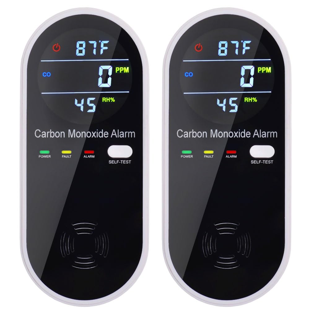 3 in 1 Carbon Monoxide Detector, KH Alert Portable Carbon Monoxide Detectors for Travel, Plug in Carbon Monoxide Detector with Temperature Humidity Sensor Built-in, Easy to Read & Install