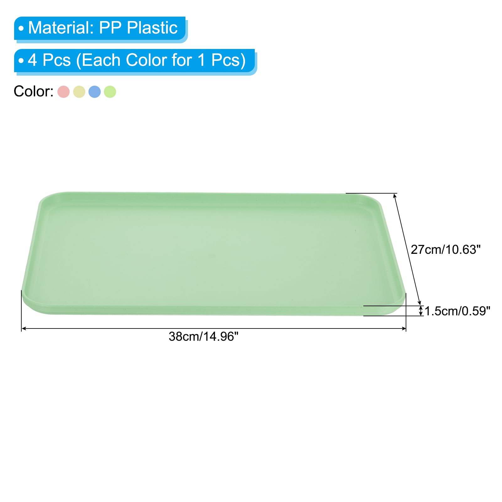 PATIKIL 15x11 Rapide Nourriture Plateau, 4 Paquet PP Plastique Réutilisable Multi-Usage Antidérapant Rectangle Service Plateau pour Cafétéria Restaurant Maison, Rose/Bleu/Vert/Beige