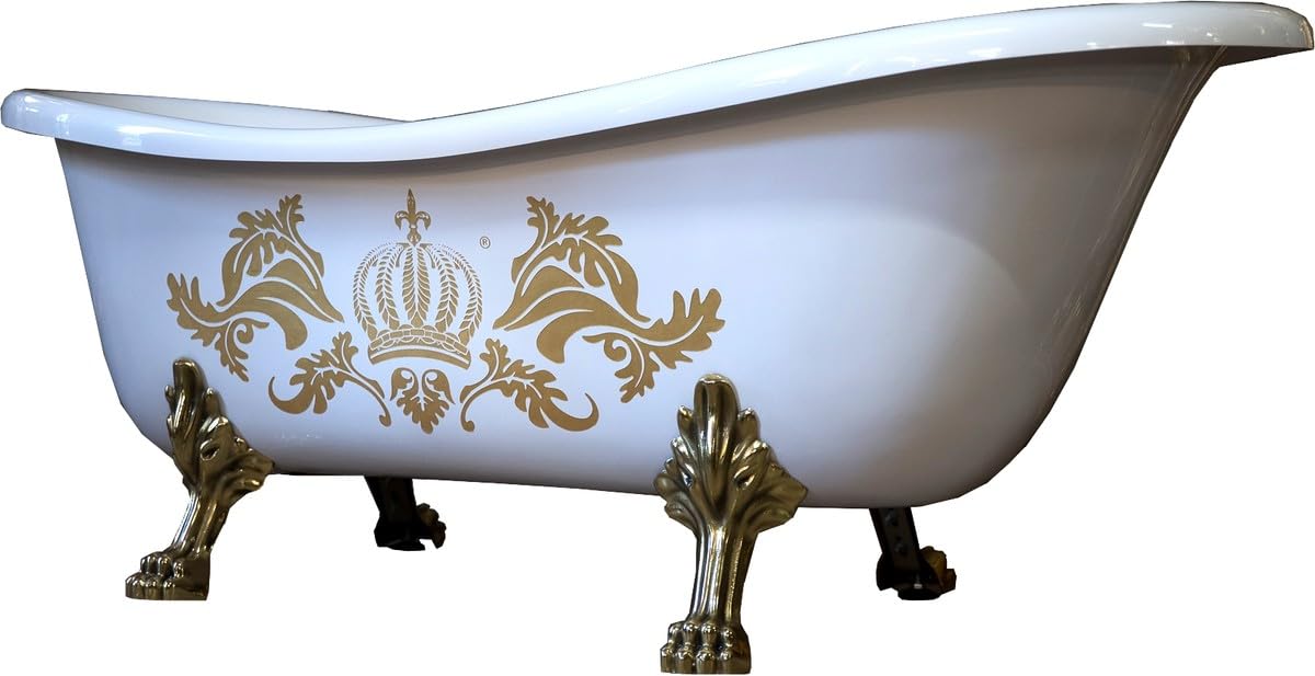 Casa Padrino Pompös by Luxus Wanna Deluxe wolnostojąca firmy Harald Glööckler biały/złoty/biały 1560 mm ze złotymi nóżkami lwa