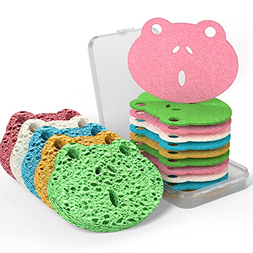 SmilePowo 10 Pack Frog Shape Compressed Sponges,Bulk Sponges,Multi-Functional, Non-Scratch Cleaning Scrub Sponges for Kitchen,Bathroom,Facial Cleansing,Makeup Removal(Multiple Colors)