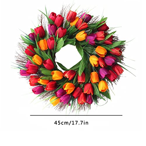 Growtail 001 Tulip Flower Wreath For Front Door 18 Inch Artificial Handmade Spring Summer Faux Flower thumb #1