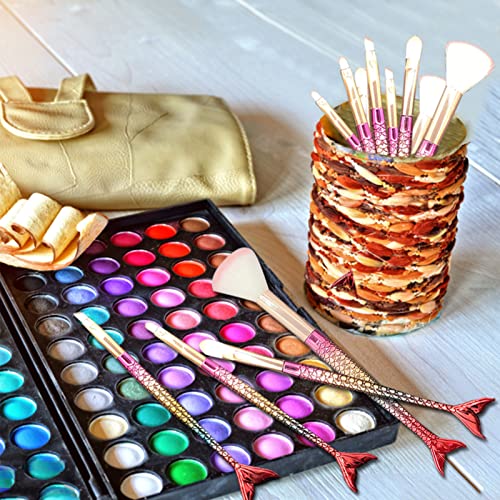 Image of 9 Pieces Mermaid Scale Stencil - Reusable Mermaid Face Makeup Stencils Fish Scale Templates and 4 Pcs Eye Makeup Brushes - Women Girl Cute Make Up DIY Tool Set