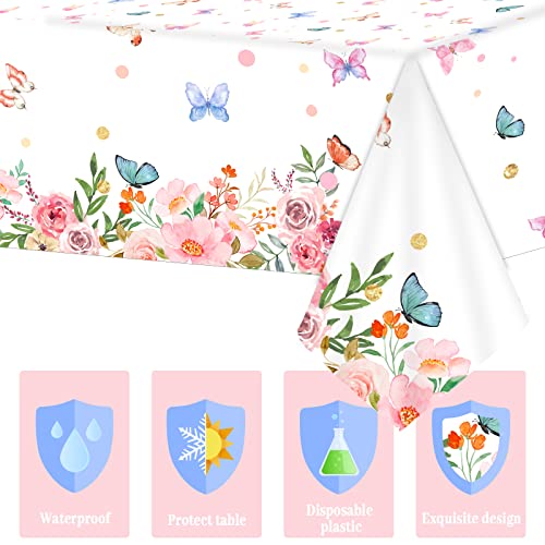 Image of 3 PCS Butterfly Birthday Tablecloths for Floral Butterfly Party Decorations Spring Summer Flower Plastic Disposable Rectangle Table Cover for Girls Baby Shower Weddings Tea Party Supplies Favors