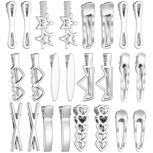 24PCS Sliver y2k Hair Accessories Metal Hair Clips for Women y2k Hair Clips with Star/Heart-Shaped/Wave/Crown Shaped Sweet and Cool Hairs Clip Set