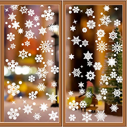 166 PCS Stickers Noel Fenetre Réutilisable, Decoration Noel Fenetre Electrostatique PVC Autocollant Noel Fenetre, Flocon de Neige Intérieur Deco Noel pour Porte Vitrine Verre Cover
