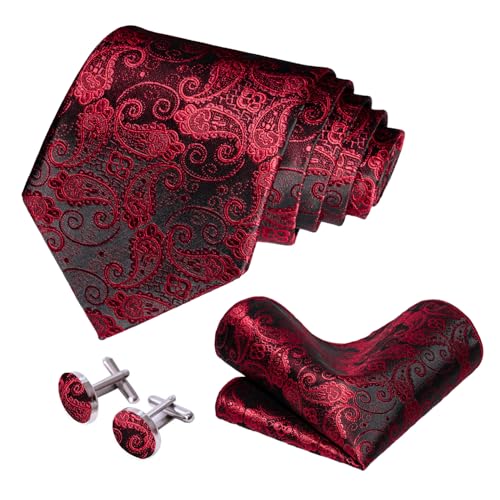 Image of 5PCS Mens Silk Tie, Pocket Square, Cufflinks, Drilled Tie Ring and Lapel Pin Set for Wedding Groom Party
