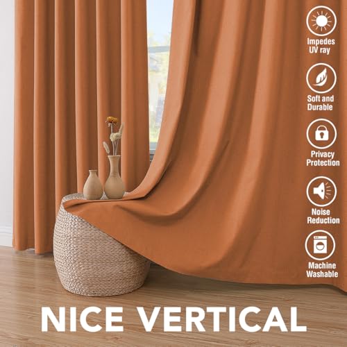 Image of H.VERSAILTEX Halloween Curtains 100% Blackout Curtains for Bedroom Thermal Insulated Linen Textured Drapes Heat and Full Light Blocking Drapes Living Room Curtains 2 Panel Sets, Orange, 52x84 Inch