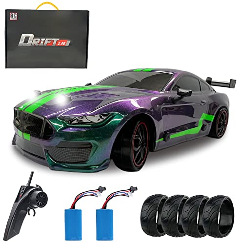 RC MONSTER Remote Control Car 1:14 Scale 4WD RC Cars for Adults, 2.4Ghz RC Drift Car Toy Cars for Boys with LED Lights, 4 Speed Tires, 4 Drift Tires & 2 Batteries(Green)