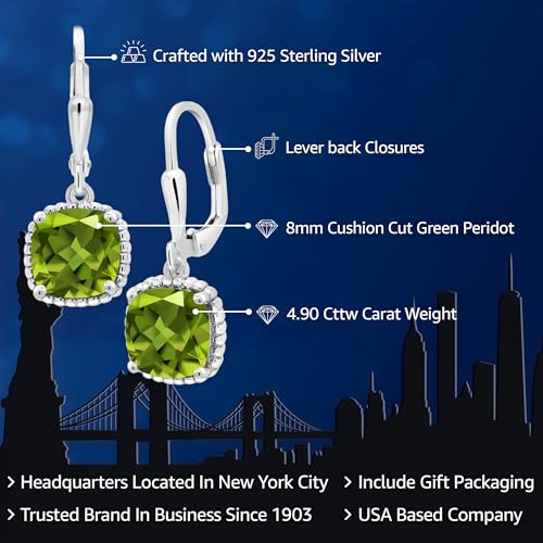Gem Stone King 3-6 Cttw Leverback Drop Dangle Earrings for Women | 8MM Cushion Gemstone Birthstone | 925 Sterling Silver | Fine Jewelry Gifts for Her Mom Women Wife - Image 3