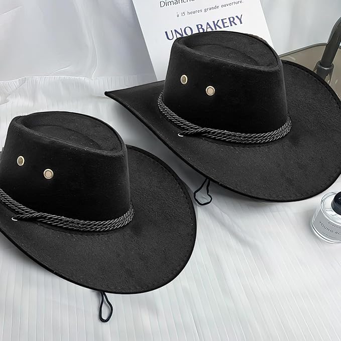 MALLOOM Lot de 6 Chapeau de cowboy avec bandana, chapeau de cowgirl avec cordon de serrage réglable, Noir costume pour adulte, accessoires de fête, chapeau de cowboy pour fête