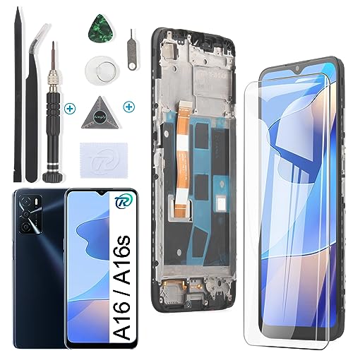 RongZy para OPPO A16/A16s Reemplazo de Pantalla Táctil LCD + Compatible con OPPO A16/A16s el Kit de Herramientas de la Pantalla de Montaje del Teléfono(Negro con Marco)